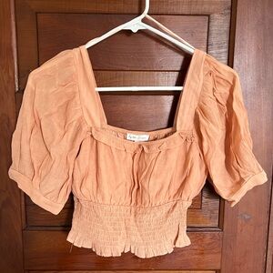 Elegant Coral Puff Sleeve Blouse